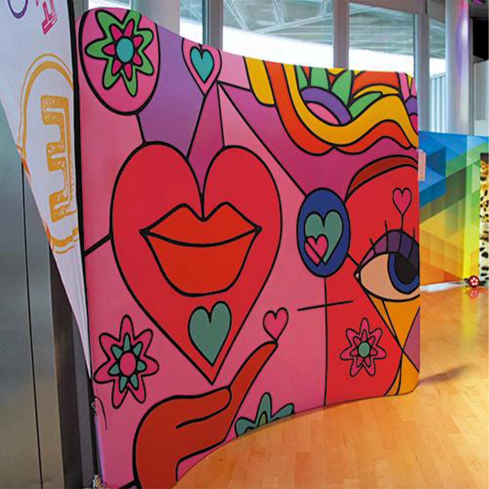 Shropshire printing curved backdrop with colourful design